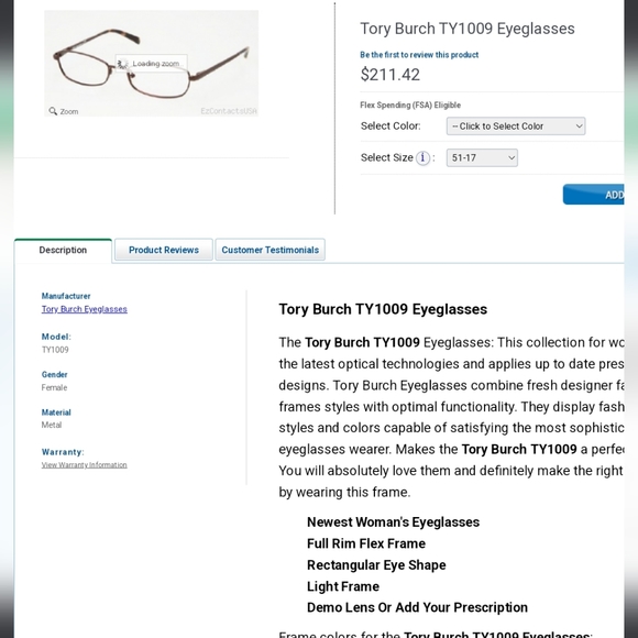 Tory Burch TY1009 Eyeglass Frames Only Metal Flex Hinges Designer Luxury #110 - Picture 3 of 12